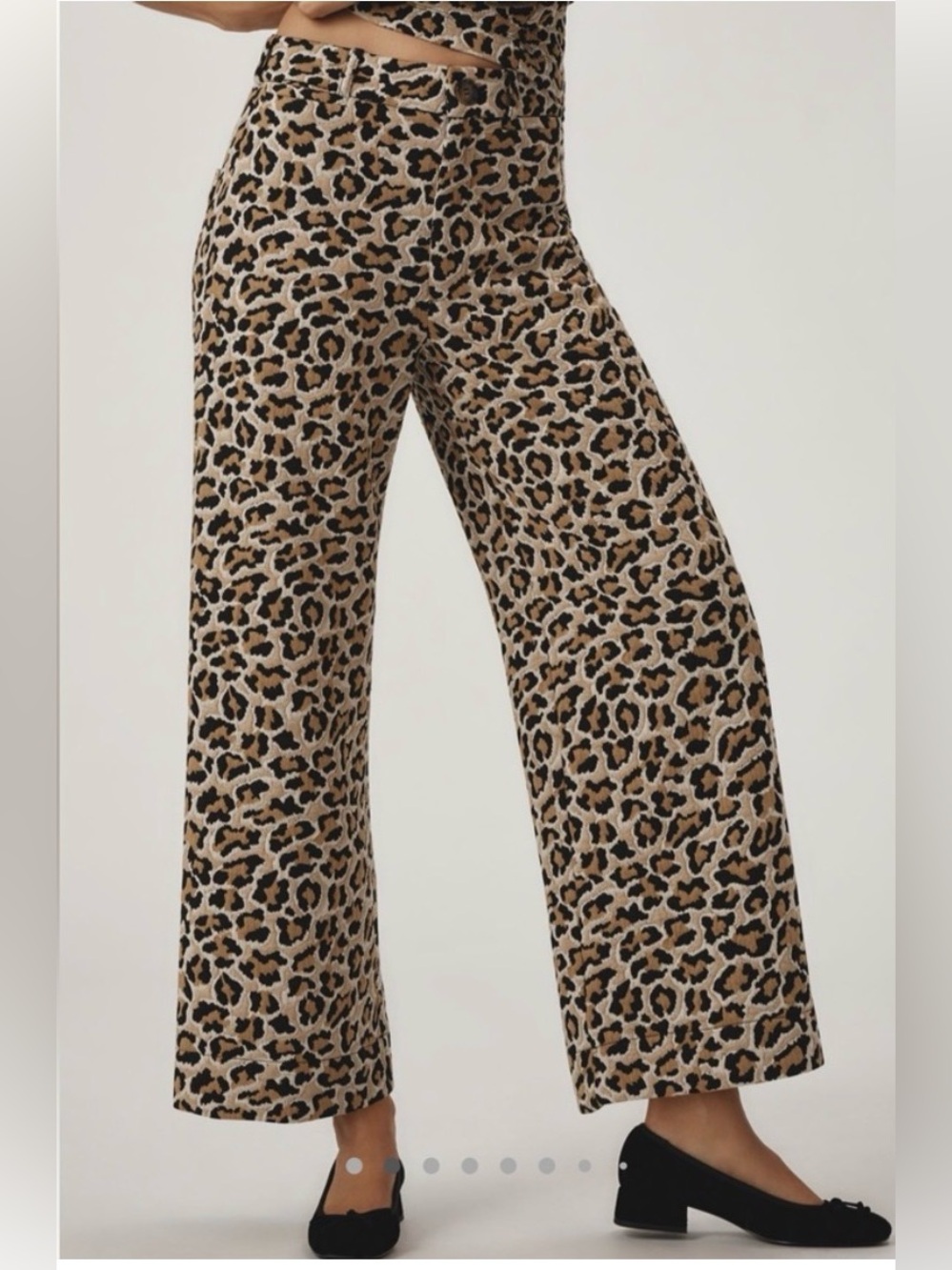 NWT Anthropologie Maeve Ettie High-Rise Crop Wide-Leg Leopard Pants Knit Edition